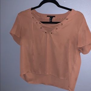 Beige lace up crop top